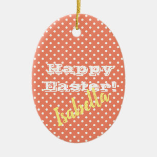 Personalisierbare Vintage Orange Punkte FroheOster Keramik Ornament