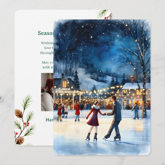 Personalisierbare Vintage-Weihnachtskarte mit Flac Feiertagskarte (Vorne/Hinten)