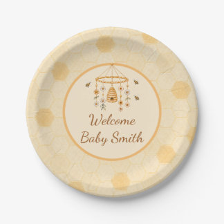 Personalisierbare Willkommen Baby Waben Papier Tel Pappteller