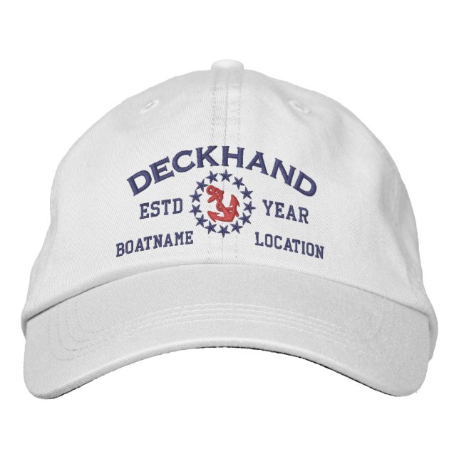 Personalisierbare YEAR und Names Deckhand Yachtfla Bestickte Baseballkappe (Vorderseite)