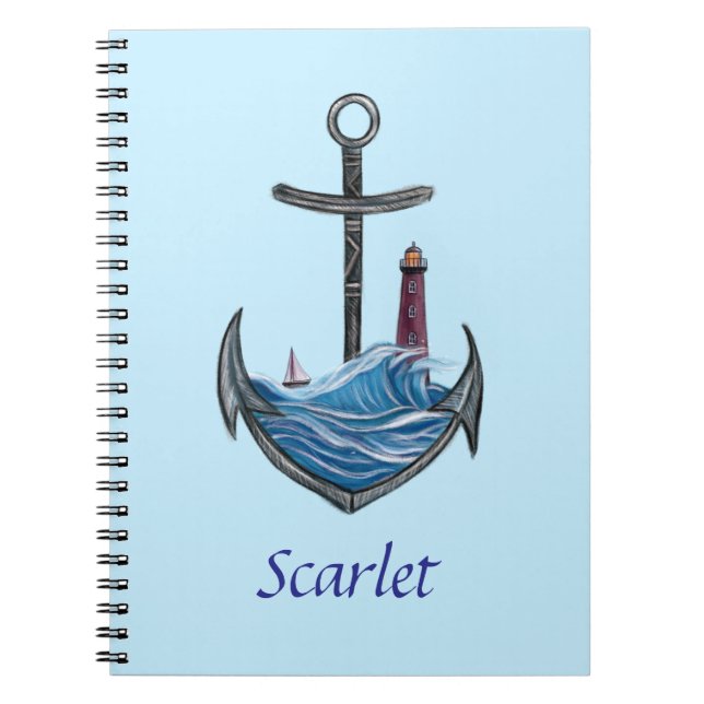 Personalisierbarer Anker- und Leuchtturm (Version  Notizblock (Vorderseite)