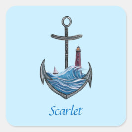 Personalisierbarer Anker- und Leuchtturm (Version Quadratischer Aufkleber