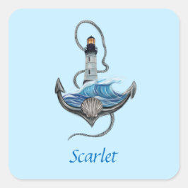 Personalisierbarer Anker- und Leuchtturm (Version Quadratischer Aufkleber
