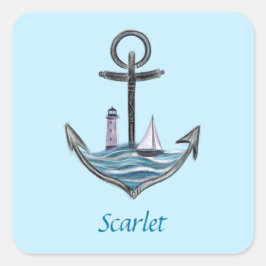 Personalisierbarer Anker- und Leuchtturm (Version Quadratischer Aufkleber
