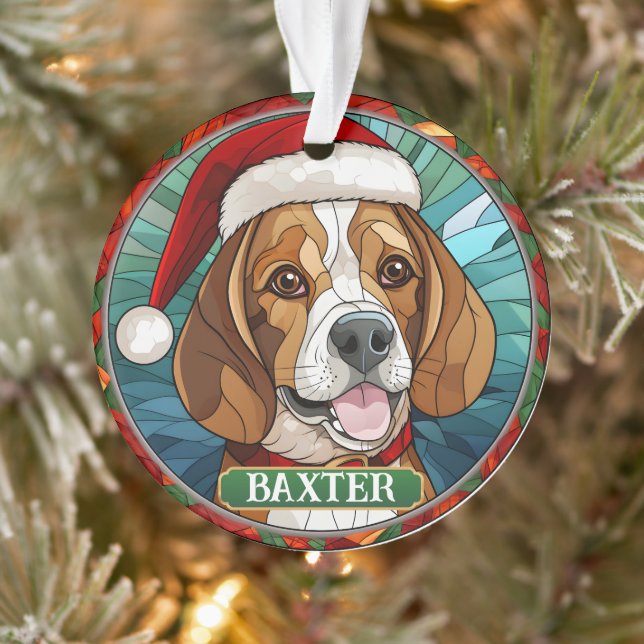 Personalisierbarer Beagle aus Hartglas Ornament (Baum)