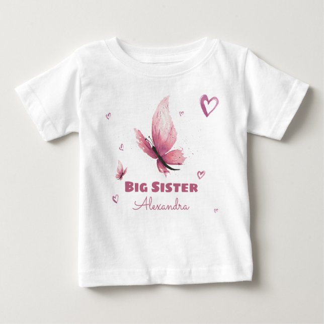 Personalisierbarer großer Schwesterschmetterling Baby T-shirt (Vorderseite)