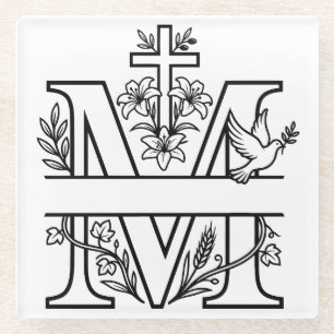Personalisierbares christliches Monogramm M Glasuntersetzer