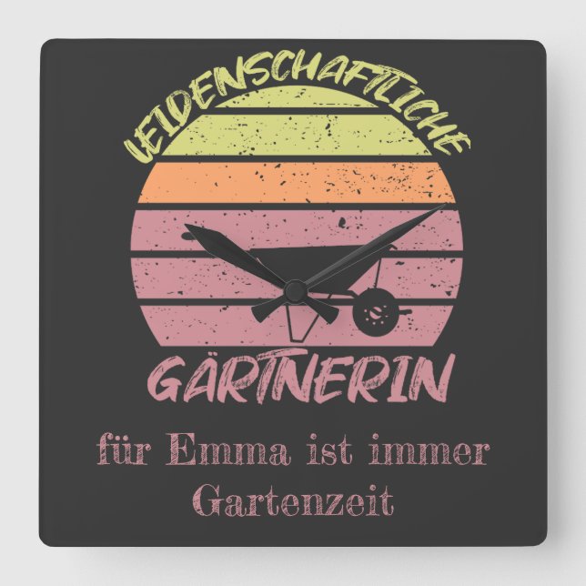 personalisierbares Design Gärtnerin Quadratische Wanduhr (Vorderseite)