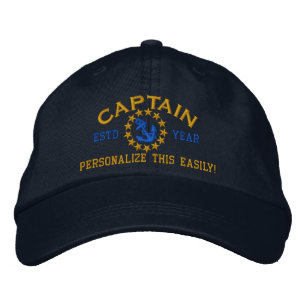 Personalisierbares JAHR und Name Captain Yacht Fla Bestickte Kappe
