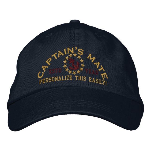 Personalisierbares Jahr und Name Captain's Mate Bestickte Kappe (Vorderseite)