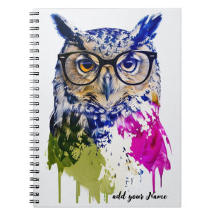 PERSONALISIERE Buntes Hippie-Eule-Notizbuch Notizblock