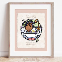 Personalisiere! Dark Skin Girl Bubble Bath Art