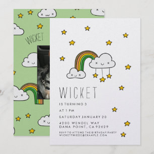 Personalisiere es! Happy Green Rainbow & Stars Einladung