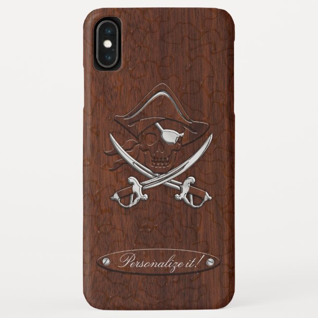 Personalisiere es! Nautical Mahogany Pirate Skull Case-Mate iPhone Hülle (Rückseite)