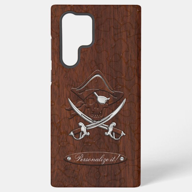 Personalisiere es! Nautical Mahogany Pirate Skull Samsung Galaxy Hülle (Rückseite)