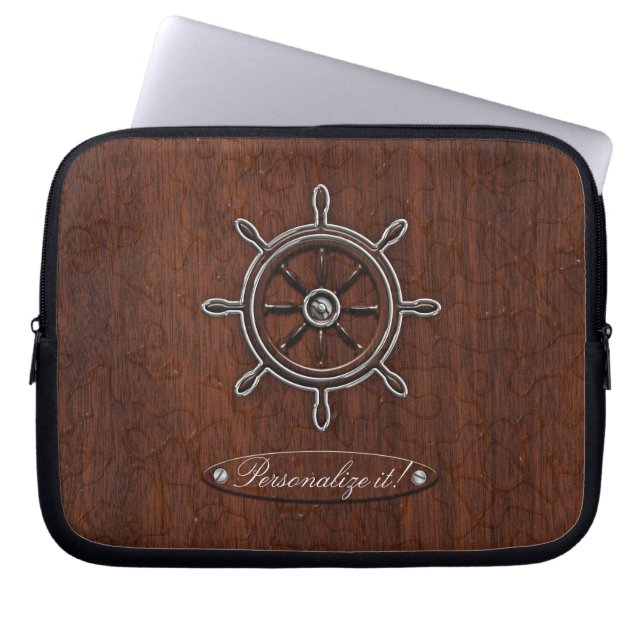 Personalisiere es! Nautical Mahogany Wheel Laptopschutzhülle (Vorderseite)