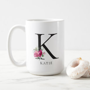 Personalisiere es! Sweet Peonies Initial 15oz Tass Kaffeetasse