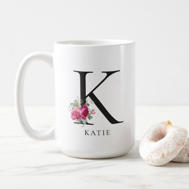 Personalisiere es! Sweet Peonies Initial 15oz Tass Kaffeetasse (Mit Donut)