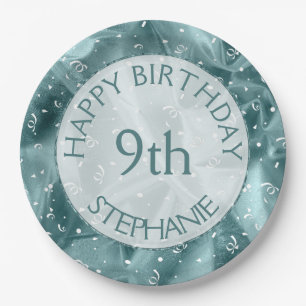 Personalisiere: "Happy Birthday" Aq uaTextured Pappteller