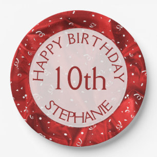 Personalisiere: "Happy Birthday" Red Textured Pappteller