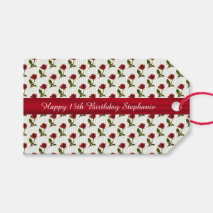 Personalisiere: Happy Birthday Rote Rosen Muster Geschenkanhänger