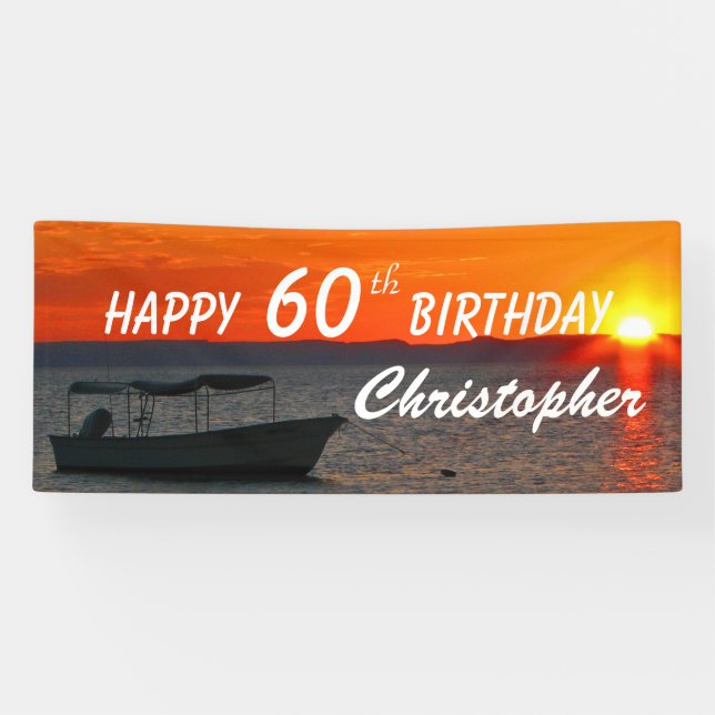 Personalisiere Name 60. Geburtstag Fischerboot Sun Banner (Horizontal)