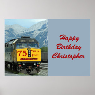 Personalisiere Name 75. Geburtstag Gelber Motor Poster