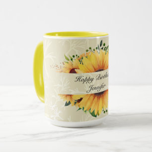 Personalisiere Name Birthday wünscht Sonnenblumenk Tasse