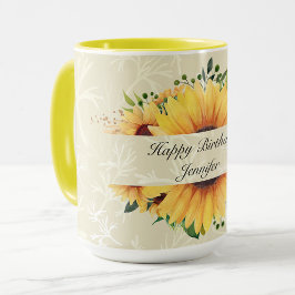 Personalisiere Name Birthday wünscht Sonnenblumenk Tasse