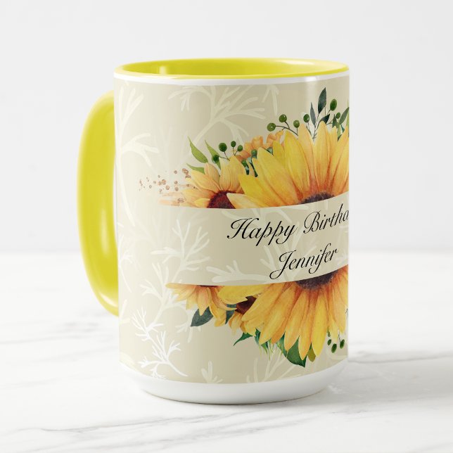 Personalisiere Name Birthday wünscht Sonnenblumenk Tasse (Von Creator hochgeladen)