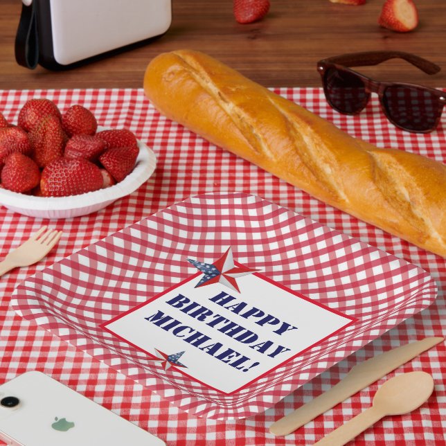Personalisiere Name Juli Geburtstag Red White Blue Pappteller (Picknick)