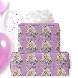 Personalisiere Name Unicorn Girls Geburtstagsgesch Geschenkpapier