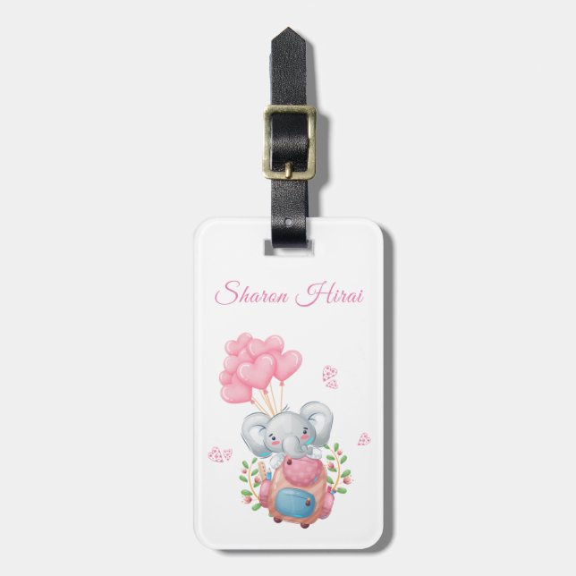 Personalisiere | Niedlich Pink Elephant Gepäckmark Gepäckanhänger (Vorderseite vertikal)