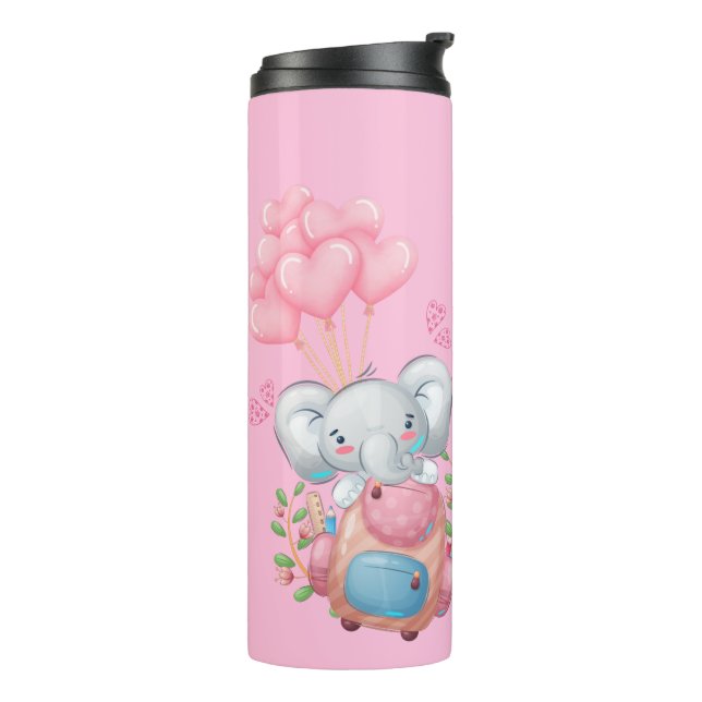 Personalisiere | Niedlicher rosa Elefant Thermosbecher (Nach links gedreht)