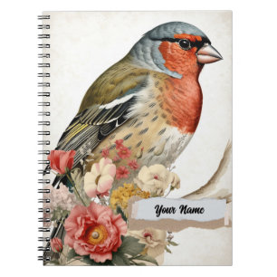PERSONALISIERE Vintage-Finken-Vogelmontage Notizblock