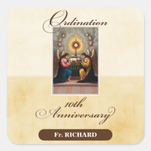 Personalisieren, 10. Ordination Anniversary Angels Quadratischer Aufkleber