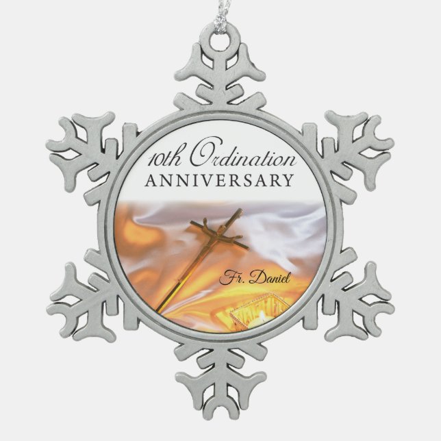 Personalisieren, 10. Ordination Jubiläum, Kreuz Schneeflocken Zinn-Ornament (Vorderseite)