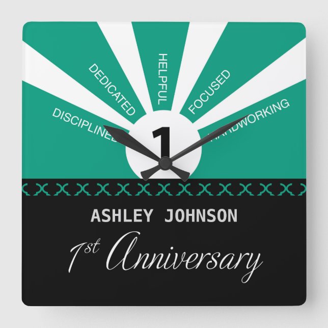 Personalisieren, 1. Jahr Mitarbeiter Jahr Quadratische Wanduhr (Vorderseite)