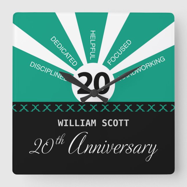 Personalisieren, 20. Jubiläum der Geschäftsmitarbe Quadratische Wanduhr (Vorderseite)
