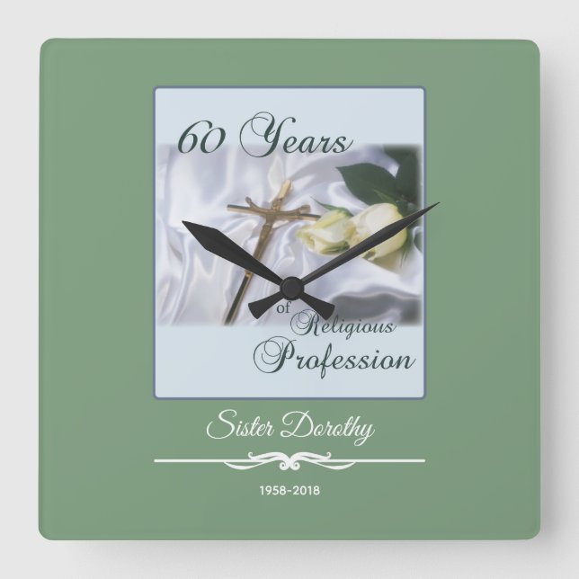 Personalisieren, 60 Jahre religiöser Berufe Quadratische Wanduhr (Vorderseite)