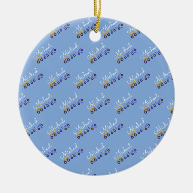 Personalisieren Baby Boy Name Truck Soft Blue Keramik Ornament (Vorne)