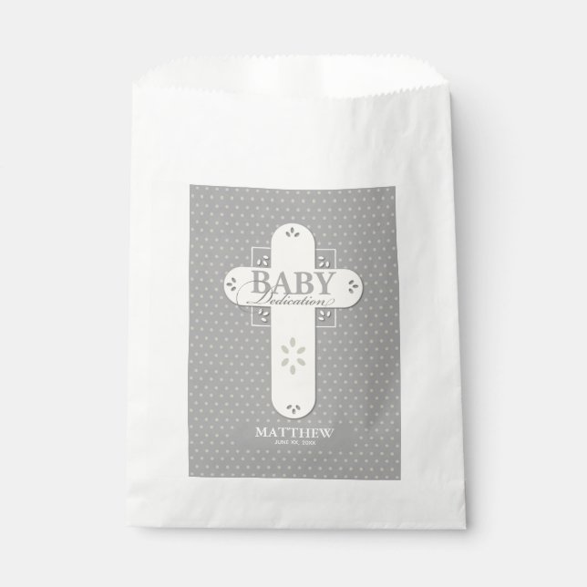 Personalisieren, Baby Dedication Cream & Gray Cros Geschenktütchen (Vorderseite)