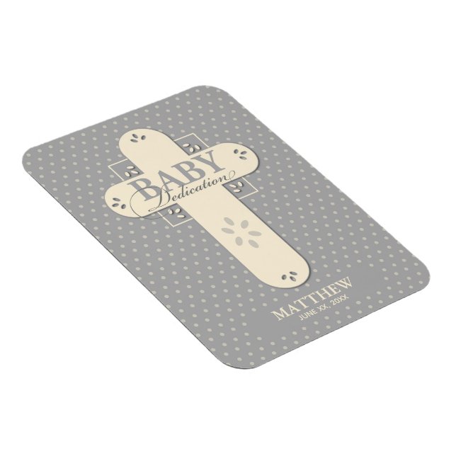 Personalisieren, Baby Dedication Cream & Gray Cros Magnet (Rechte Seite)
