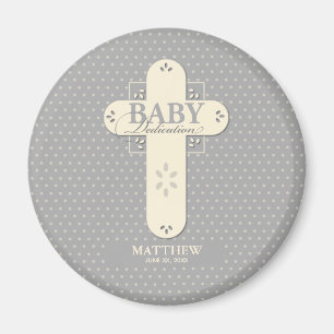 Personalisieren, Baby Dedication Cream & Gray Cros Magnet