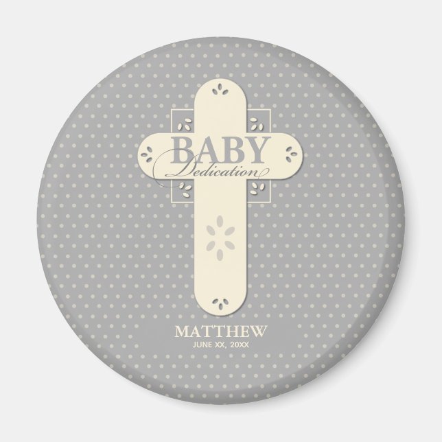 Personalisieren, Baby Dedication Cream & Gray Cros Magnet (Vorne)