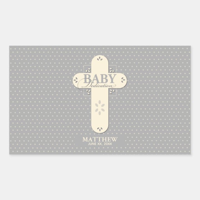 Personalisieren, Baby Dedication Cream & Gray Cros Rechteckiger Aufkleber (Vorderseite)