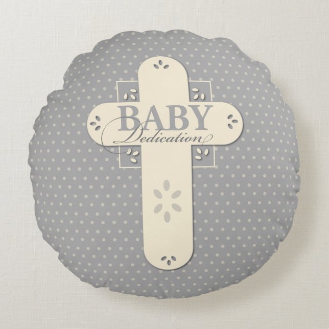 Personalisieren, Baby Dedication Cream & Gray Cros Rundes Kissen (Vorderseite)