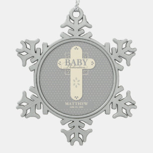 Personalisieren, Baby Dedication Cream & Gray Cros Schneeflocken Zinn-Ornament