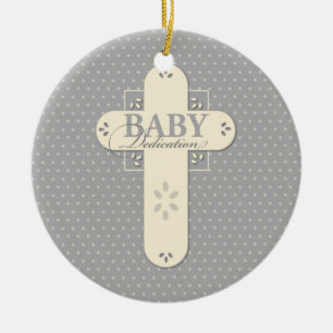 Personalisieren, Baby-Einsegnung Creme & Graues Kr Keramik Ornament