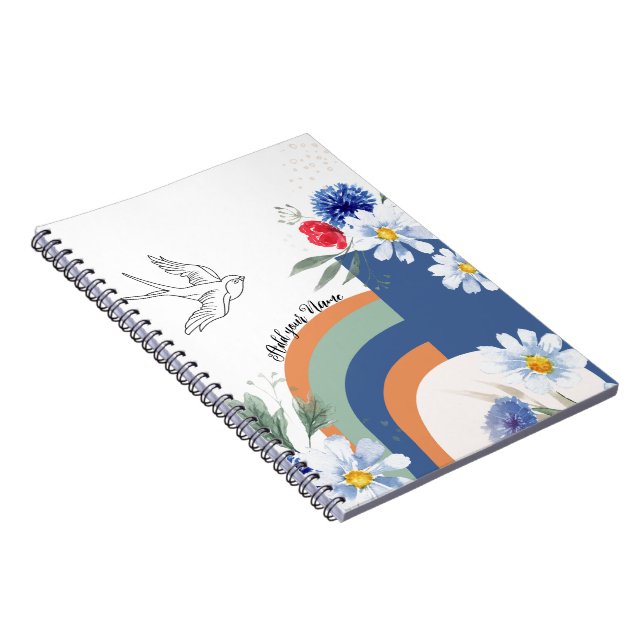 PERSONALISIEREN: BOHO mit Vogel | Notebook-Journal Notizblock (Rechte Seite)